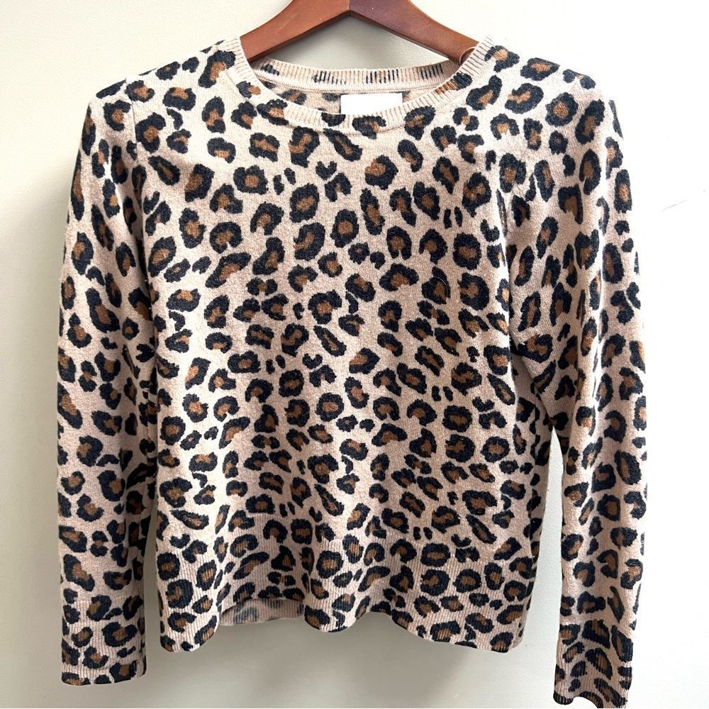Cynthia Rowley Leopard Print Crewneck Sweater in Tan, Black, Brown
